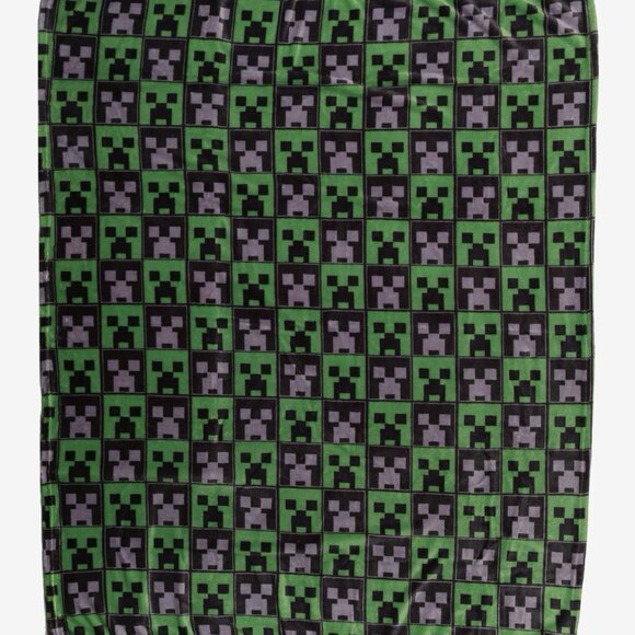 Mojang Minecraft Creeper Checker Throw Blanket 50 x 60 NEW